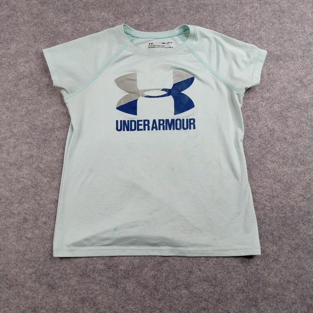 Under Armour Shirt Youth Medium Mint Green HeatGear Loose Fit Short Sleeve